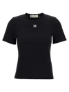 Tory Burch Crew Neck Ribbed Texture Short Sleeves Top In Black