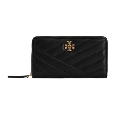 Tory Burch Black Matelasse Lamb Leather Kira Chevron Zip Continental Wallet