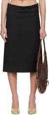 Tory Burch Black Molded Waistband Cotton Midi Skirt In Black