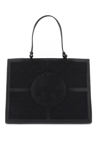 Tory Burch Black Monogram Quadrant Tote Handbag For Women