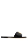 Tory Burch Eleanor Leather Medallion Flat Slide Sandals In Perfectblack/gold