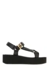 Tory Burch Round Toe Leather Platform Sandals With Ankle Strap In Black