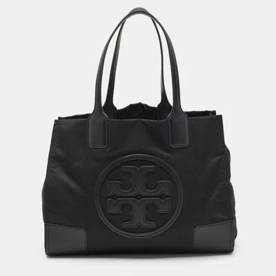 Pre-owned Tory Burch Black Nylon And Faux Leather Medium Ella Tote