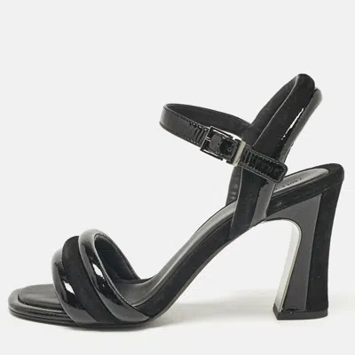 Pre-owned Tory Burch Black Patent Leather And Suede Ankle Strap Sandals Size 39.5