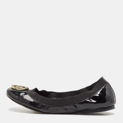 Pre-owned Tory Burch Black Patent Leather Scrunch Ballet Flats Size 37.5