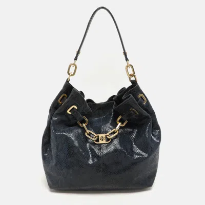Pre-owned Tory Burch Black Python Embossed Leather Hobo