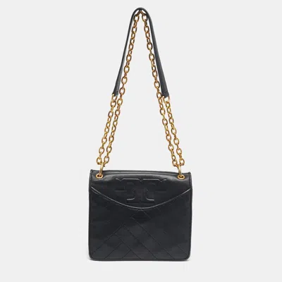 Pre-owned Tory Burch Black Quilted Leather Alexa Shoulder Bag