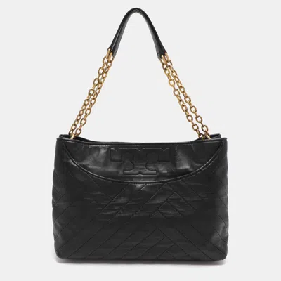 Pre-owned Tory Burch Black Quilted Leather Alexa Tote