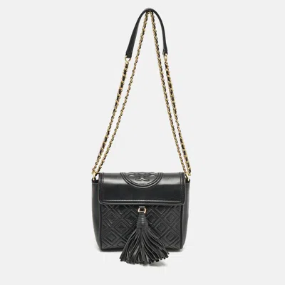 Pre-owned Tory Burch Black Quilted Leather Fleming Tassel Crossbody Bag