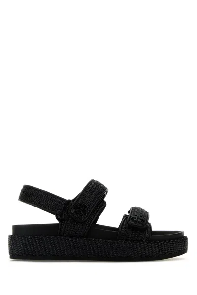Tory Burch Black Raffia Kira Sandals