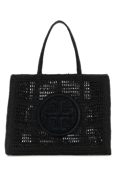 Tory Burch Black Raffia Large Ella Shopping Bag