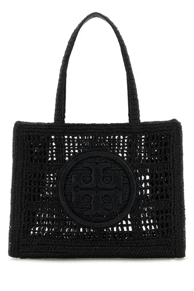 Tory Burch Ella Small Crochet Straw Tote Bag In Deep Slate