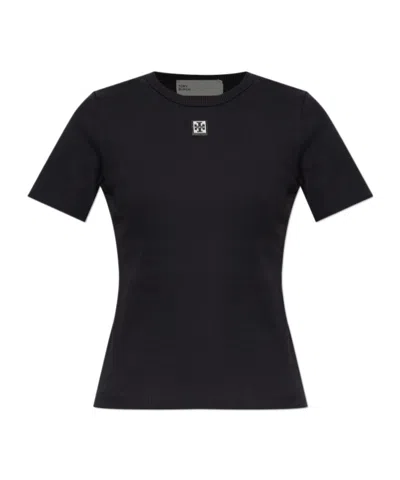 Tory Burch Black Ribbed Top With Logo Patch