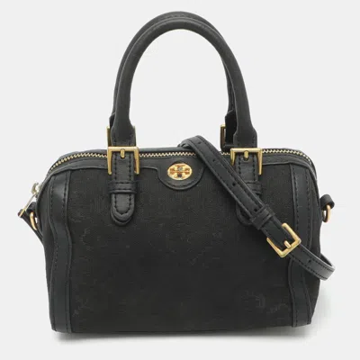 Pre-owned Tory Burch Black Signature Canvas And Leather Crossbody Bag