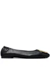 Tory Burch Minnie Travel Ballet With Metal Logo In Black