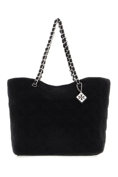 Tory Burch Black Stretch Cotton Blend Ella Shopping Bag