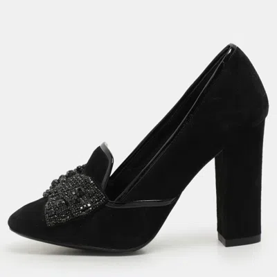 Pre-owned Tory Burch Black Suede Carissa Bow Embellished Pumps Size 36