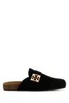 Tory Burch Mellow Suede Buckle Slide Mules In Perfectblackgold
