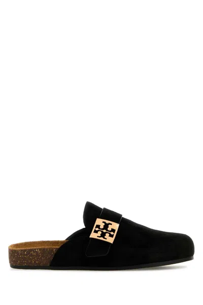 Tory Burch Soft Round Toe Suede Loafers With Cork Sole In Black