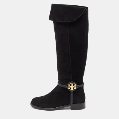 Pre-owned Tory Burch Black Suede Miller Over The Knee Boots Size 37.5