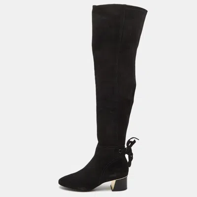 Pre-owned Tory Burch Black Suede Over The Knee Length Block Heel Boots Size 39