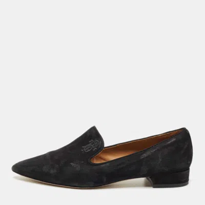 Pre-owned Tory Burch Black Suede Smoking Loafer Size 36