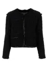 Tory Burch Textured Crop Tweed Jacket With Flap Pockets
