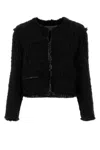 Tory Burch Textured Crop Tweed Jacket With Flap Pockets In Black