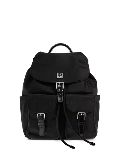 Tory Burch Functional Nylon Backpack With Multiple Pockets In Black