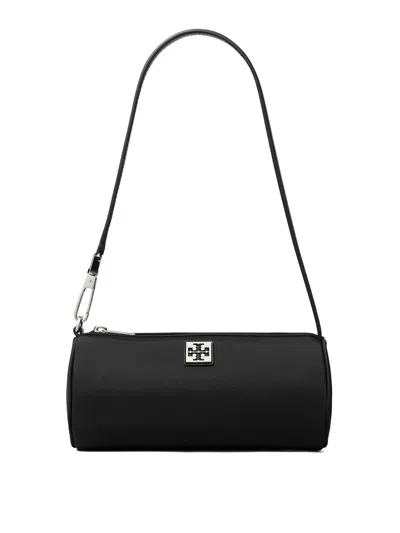 Tory Burch Virginia Nylon Cylindrical Shoulder Bag In Black