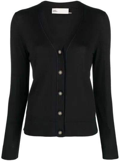 TORY BURCH WOMEN BLACK WOOL AND SILK BLEND CARDIGAN, S LUXURY SWEATERS & KNITWEAR FOR WOMEN DARVEYS
