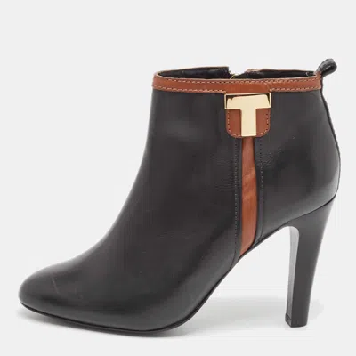 Pre-owned Tory Burch Black/brown Leather Ankle Length Boots Size 37.5