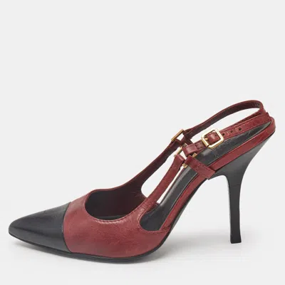 Pre-owned Tory Burch Black/red Leather Slingback Pumps Size 39