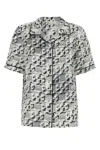 Tory Burch Silk Camp Shirt With Printed Monogram Pattern In Blackwhite