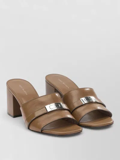 Tory Burch Block Heel Mules Open Toe Buckle In Brown