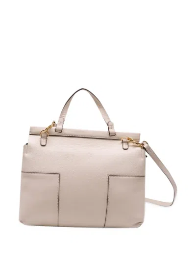 Pre-owned Tory Burch Block T Tote Bag In White