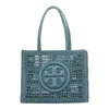 Tory Burch 'ella' Blue Shopper With Woven Design And Embroidered Logo On The Front In Blue