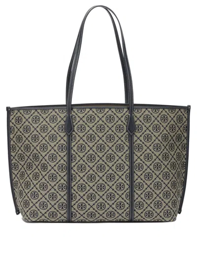 Tory Burch Blue Cotton Leather Shoulder Bag In Multi