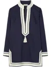 Tory Burch Blue Tunic With Contrasting Details And Tassel In Blue