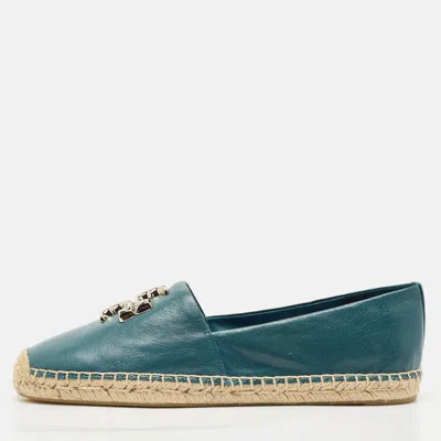Pre-owned Tory Burch Blue Leather Eleanor Espadrille Flats Size 40