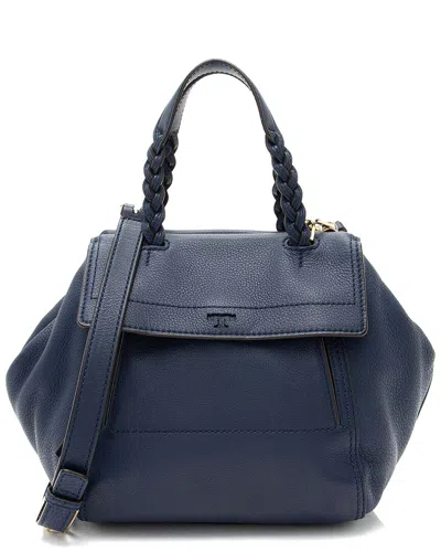 Tory Burch Blue Leather Half Moon Small Satchel (authentic Pre-loved)