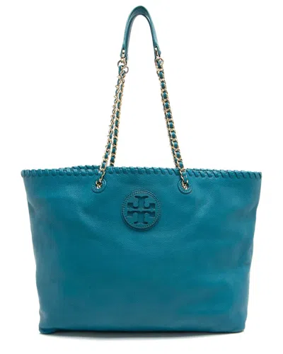 Tory Burch Blue Leather Marion Tote (authentic Pre-loved)