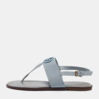 Pre-owned Tory Burch Blue Leather Slingback Sandals Size 37