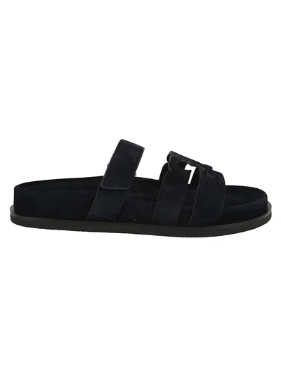 Tory Burch Blue Leather Slippers With Multi-strap Design In Navy