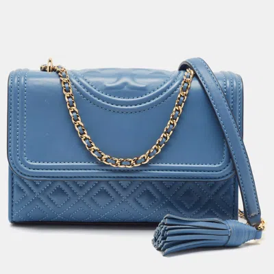 Pre-owned Tory Burch Blue Leather Small Fleming Shoulder Bag