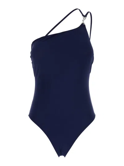 TORY BURCH BLUE ONE-SHOULDER SWIMSUIT WITH U-NECK ON THE BACK
