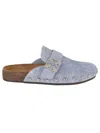 Tory Burch Blue Suede And Denim Slippers With Metal Studs