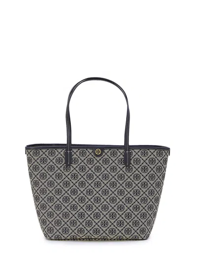 Tory Burch Blue T Monogram Tote Handbag In Black