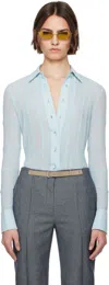 Tory Burch Blue Wool Button Down Shirt In Frozen Blue
