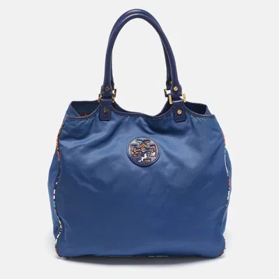 Pre-owned Tory Burch Blue/multicolor Nylon Logo Tote